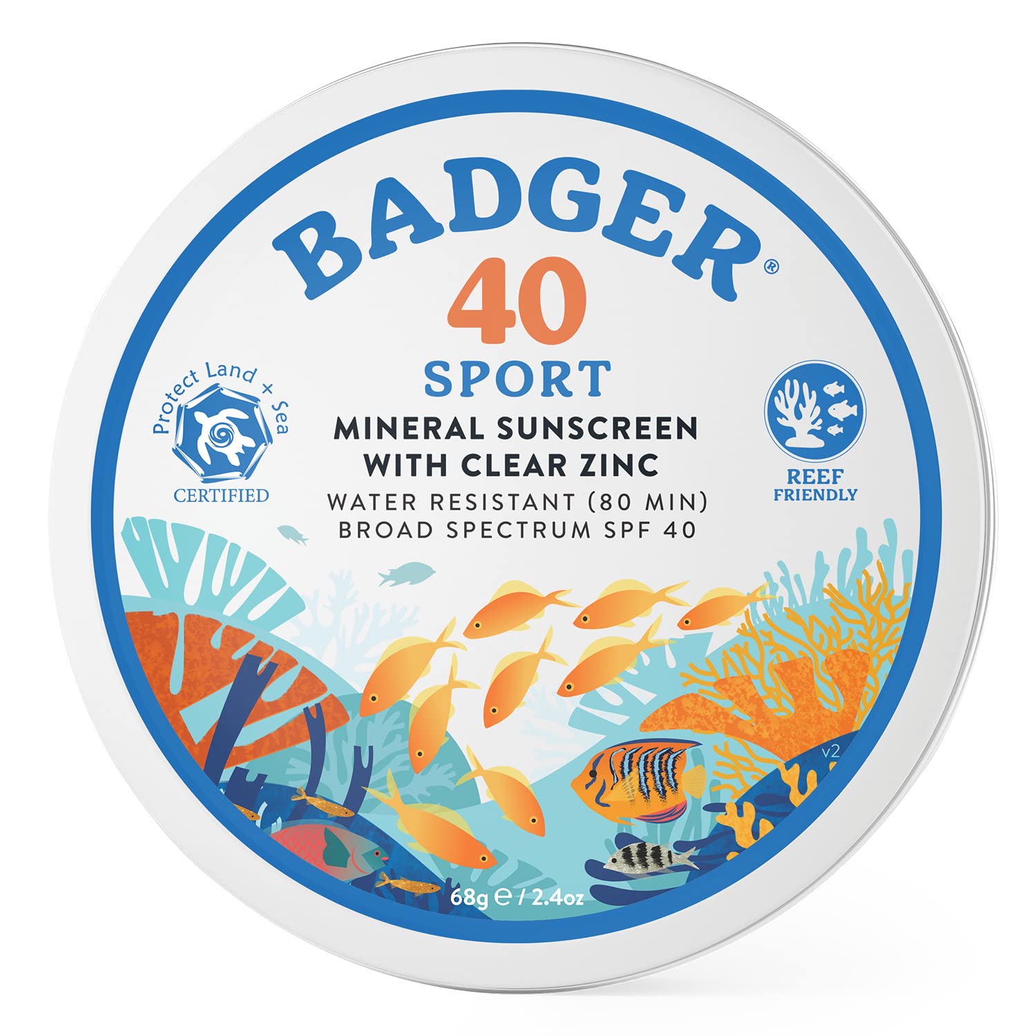 BADGER Clear Zinc Sunscreen Cream SPF40, 2.4 OZ